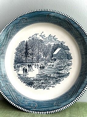 CURRIER & IVES early winter blue pie plate